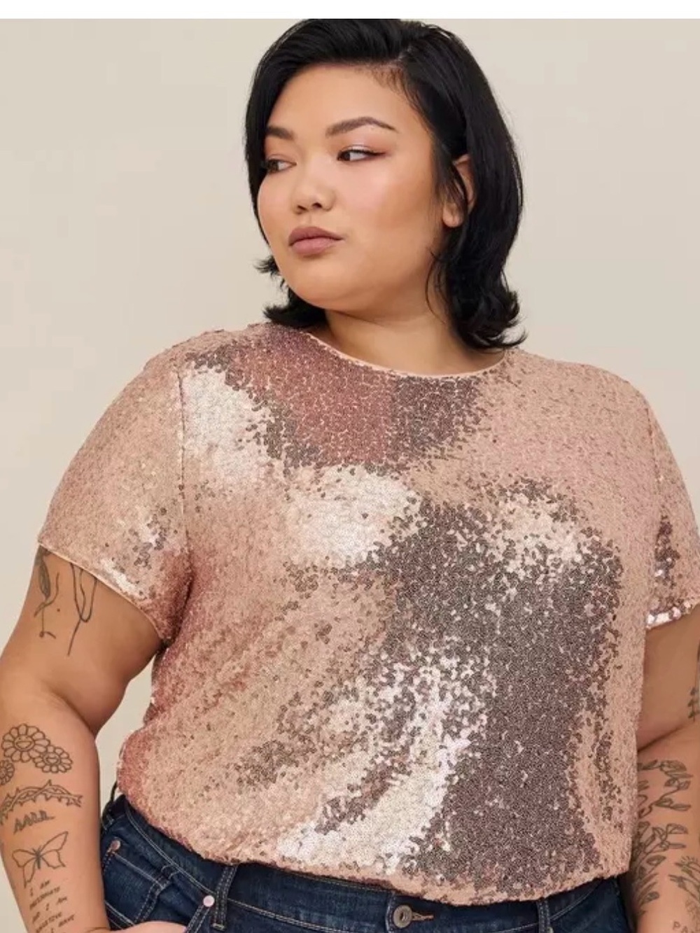 TORRID Abbey Sequin Top, Beige Champagne Color, Party Or Special Occasion, 5 5X - Picture 3 of 16